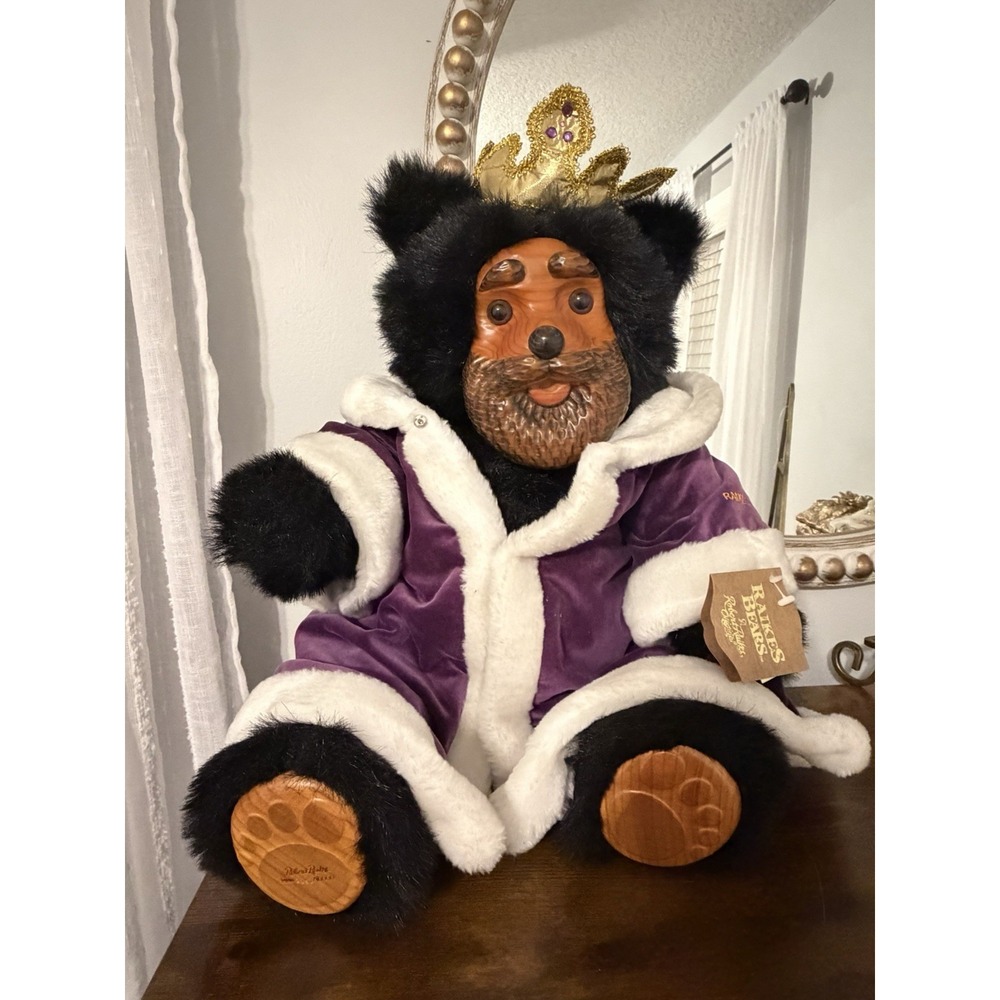 Robert Raikes King William Bear Ltd Ed 2151/10000 Wood Face Crown 16" Tag